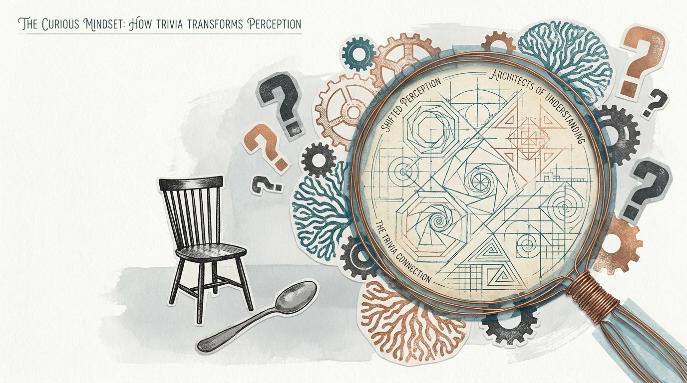 A conceptual collage of a magnifying glass revealing complex patterns inside common objects, symbolizing a curious mindset.